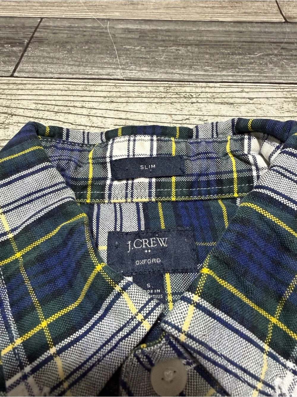 J.Crew Oxford Slim Fit Plaid Button Up Shirt Men’s S Blue Green